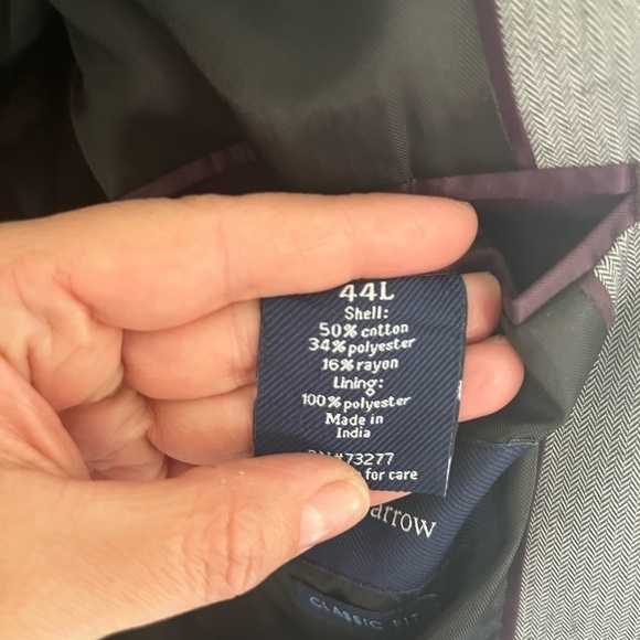 CRAFT & Barrow Man Gray Herringbone Sport Coat, Size 44L - Picture 8 of 8